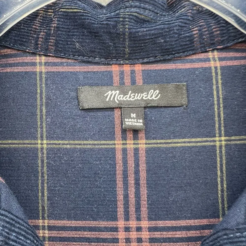 Madewell Button Up Shirt Women's Size M Blue Plaid Corduroy Kentwood Preppy - Picture 3 of 13